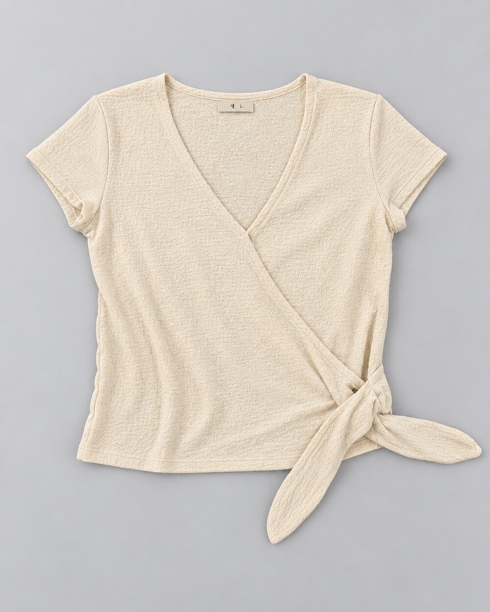 Madewell XS Short Sleeve Beige Textured Knit V-Neck Side Tie Top
